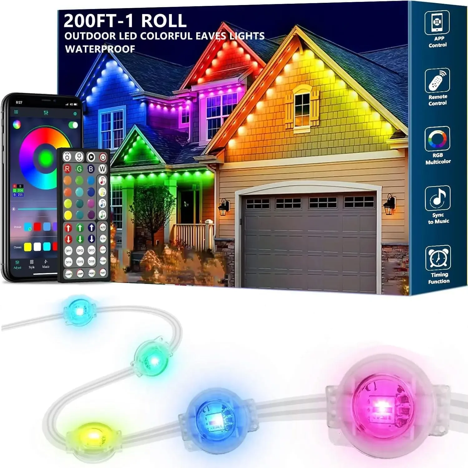 200Ft Permanent Outdoor Lights for House Waterproof, IP67 LED Eave Lights with App/Remote Control, Outdoor Permanent led