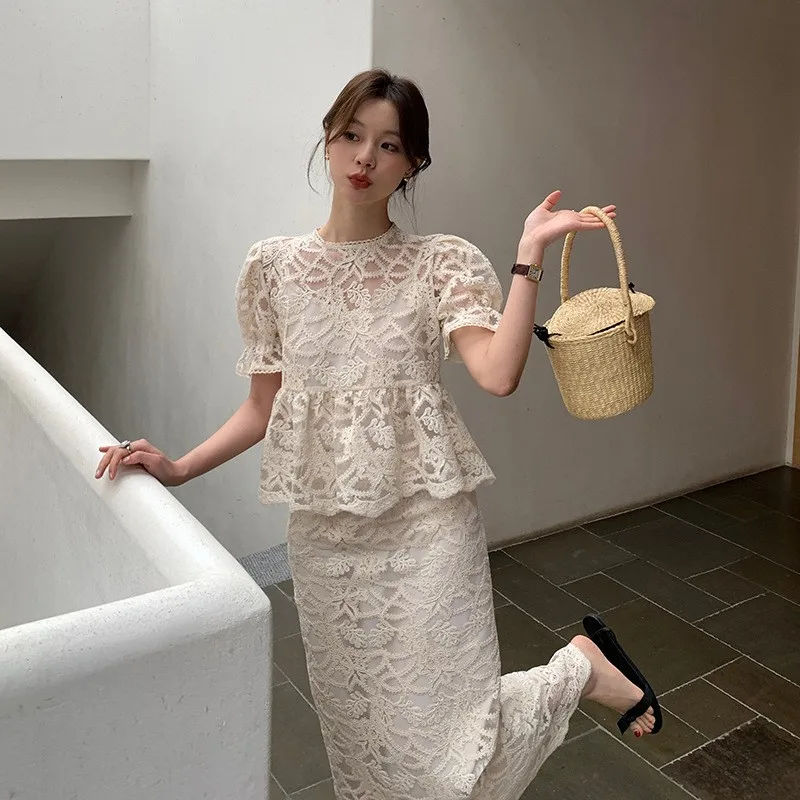 

Newopen 2024 Summer Hollow out Slimming High Waist Lace f Skirt S0792 Ele Lady Sle Cotton Blend Busin Casual