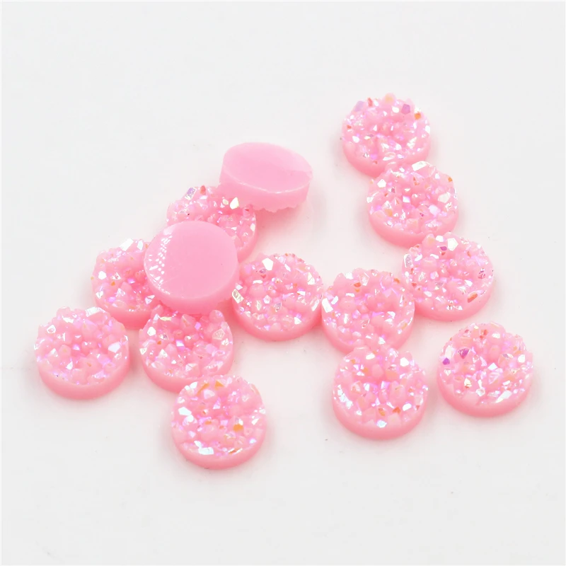 New Fashion 40pcs 8mm 10mm 12mm Pink AB Colors Natural ore Flat back Resin Cabochons For Bracelet Earrings accessories