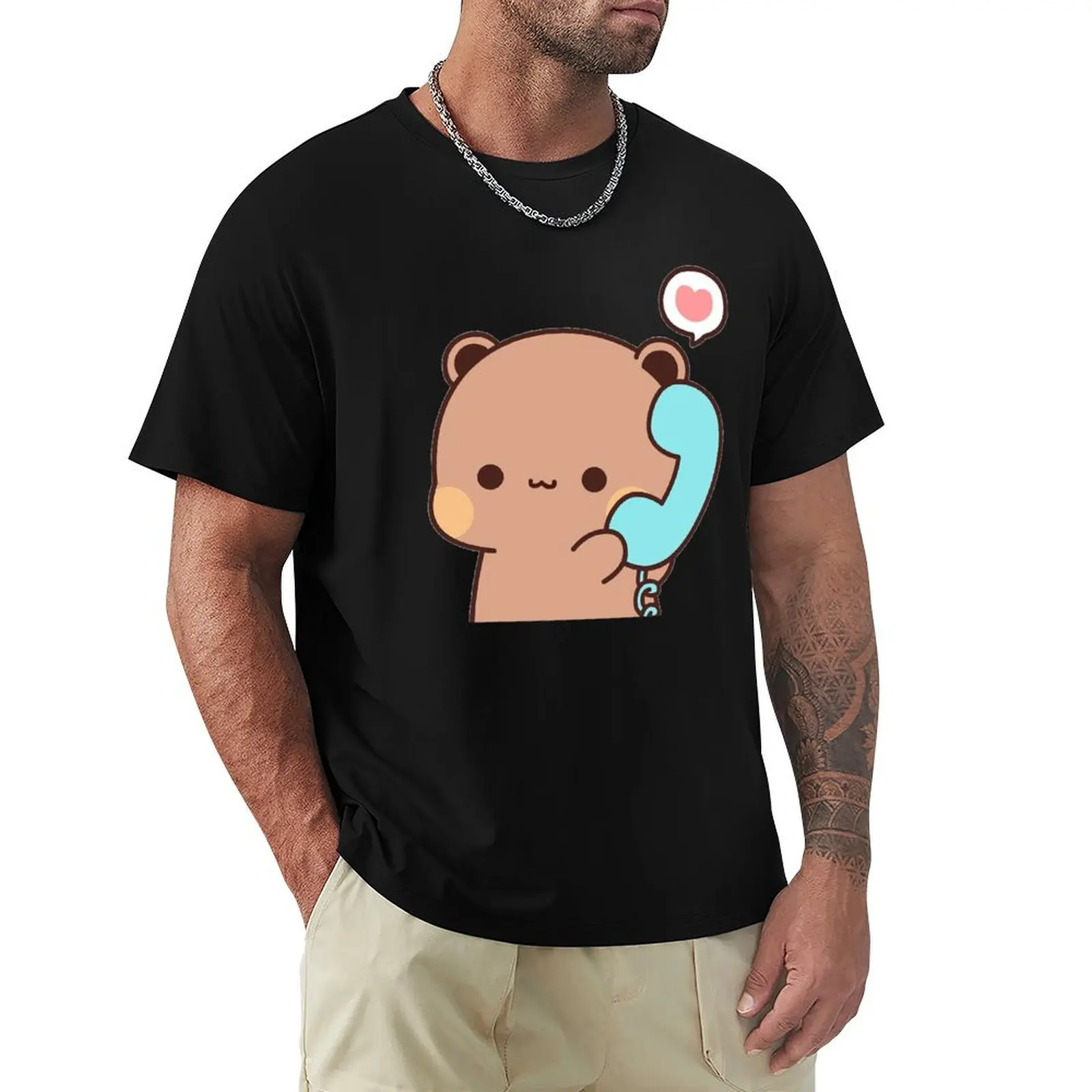 Dudu Is Making A Call To His Bubu, Cute Panda Bear Couple Bubu and Dudu T-Shirt Comfortable Daily Wear Tee