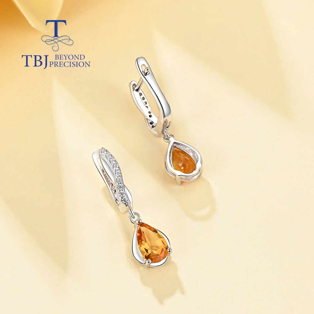 Trendy Clasp Drop Earring Natural Citrine Gemstone 925 Sterling Silver for women Birthday & Special Occasion Luxury  Jewelry TBJ