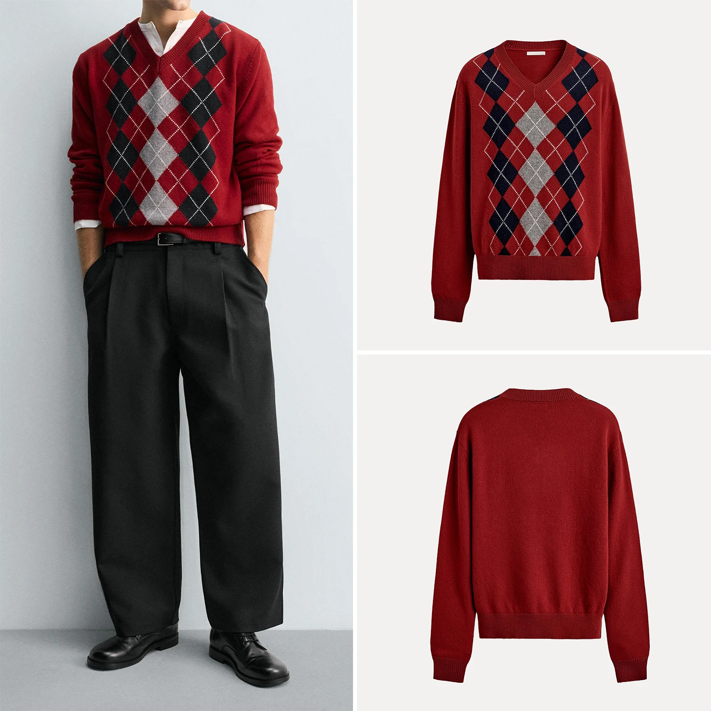 

Модный повседневный вязаный свитер с ромбовидным узором, простой мужской свитер V-Ne Long Sve, дышащий, удобный, осенний, новинка...