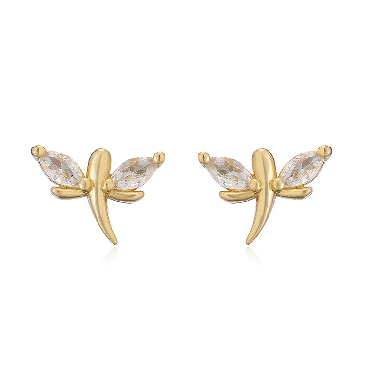 HECHENG, Colorful Zircon Collection Stud Earrings Tiny Crystal Dragonfly Flower Heart Ear Studs