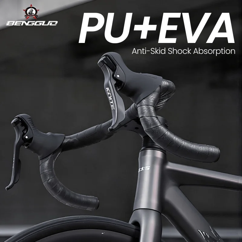 Lightweight Road Bicycle Handlebar Tape PU EVA Cushion Non Slip Wear Resistant Breathable Handle Wrap with Bar Plugs for Cycling
