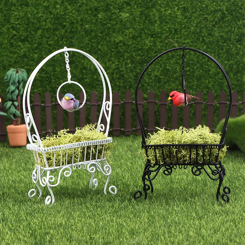 1:12 Dollhouse Miniature Iron Art Flower Rack Vertical Bird Ring Garden Stand Garden Storage Stand Model Micro Landscape Decor image 2