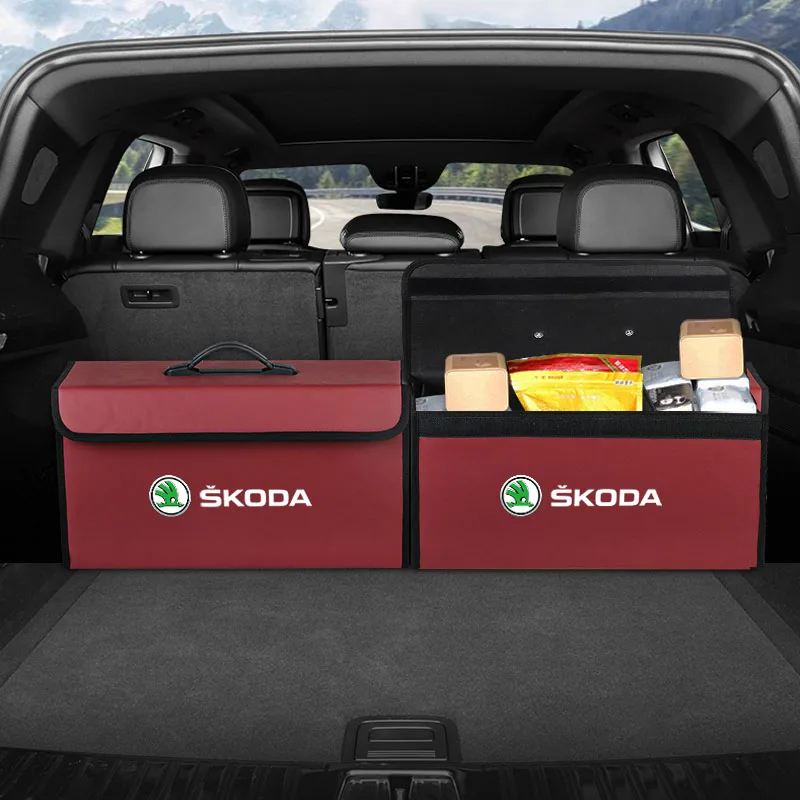 Car Trunk Storage Bag Leather Camping Box Collapsible For Skoda VRS Octavia Superb Rapid Kodiaq Karoq Fabia Kamiq Roomster