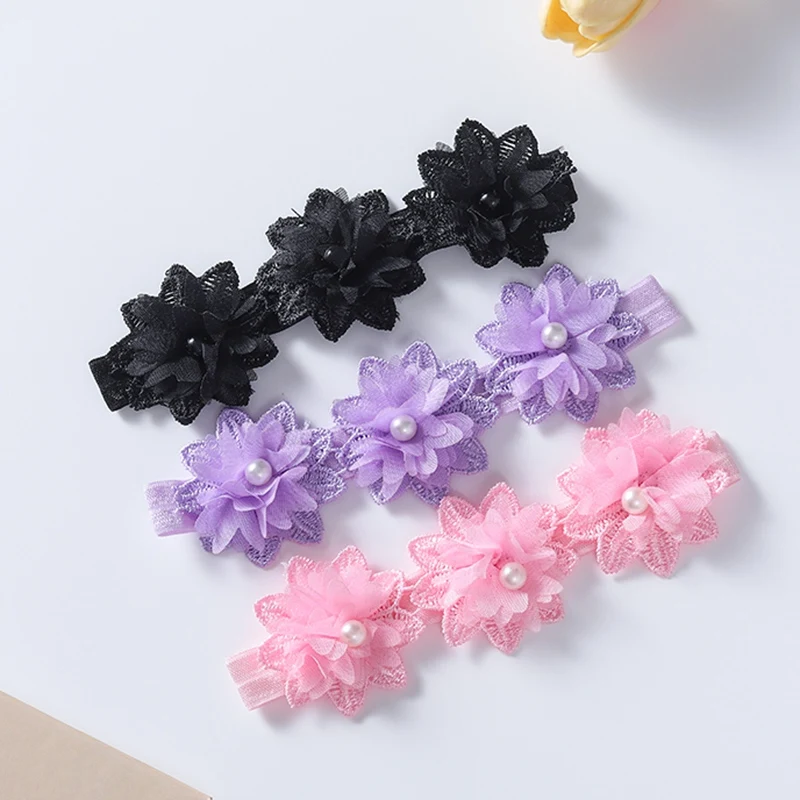 Baby Girl Headband Newborn Elastic Flower Pearl Toddler Hair Band Kids Headwear Soft Solid Hairbands Child Hair Accessories 0-3Y