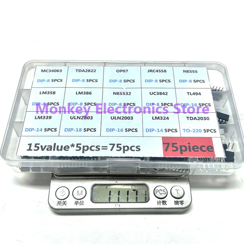 Boîte de kit de circuits intégrés IC DIP, LM358, LM386, corde N2003, LM324, NE555, MC34063, TL494, corde N2803, LM324, TDA2030, LM339, corde N2803, TDA782, 75 pièces