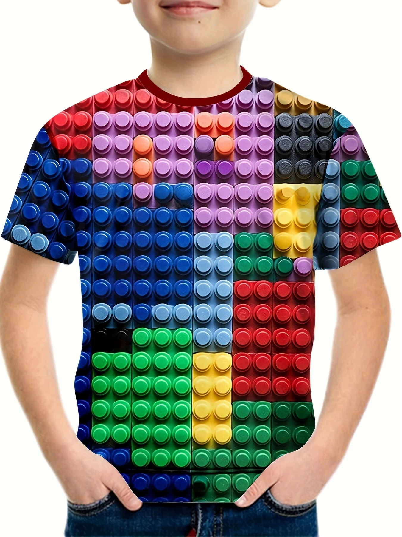 

Kids Clothes Boys T-Shirt Short Sleeve Child T-Shirt Fashion Building Blocks 3D Print Top Children Summer Clothes Girls Clothes