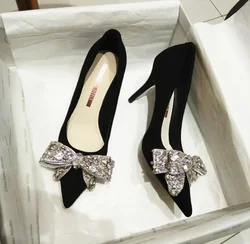 New Fashion Bowknot Pointed Toe High Heels Pumps Women's Stiletto White Pearl Bridal Wedding Shoes Banquet Party Dress Shoes