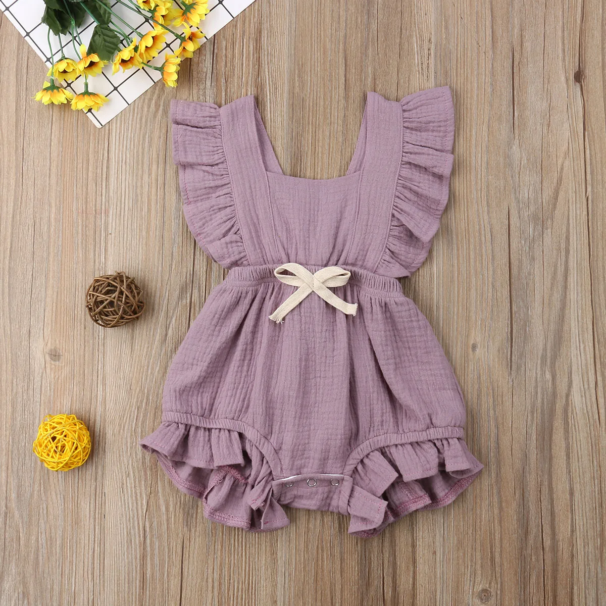 Infant Baby Clothing Girls Solid Color Ruffle Rompers Cotton Baby Girl Summer Sleeveless Romper Jumpsuit For Newborn Sunsuit