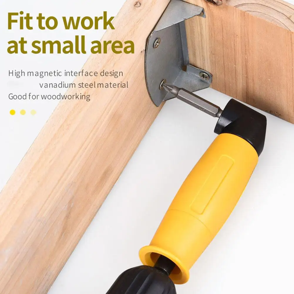 

1 шт., шестиугольная ручка, желтая, 90 градусов, удлиненный угловой инструмент, угловой аксессуар, соединительный инструмент, отвертка, электрический стержень, правый E6Y0