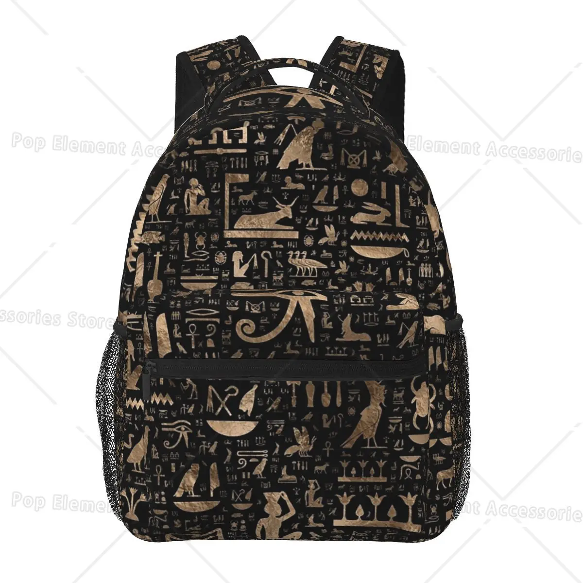 Ancient Egyptian Hieroglyphs - Black And Gold Backpacks Boys Girls Bookbag Children School Bags Kids Rucksack Shoulder Bag