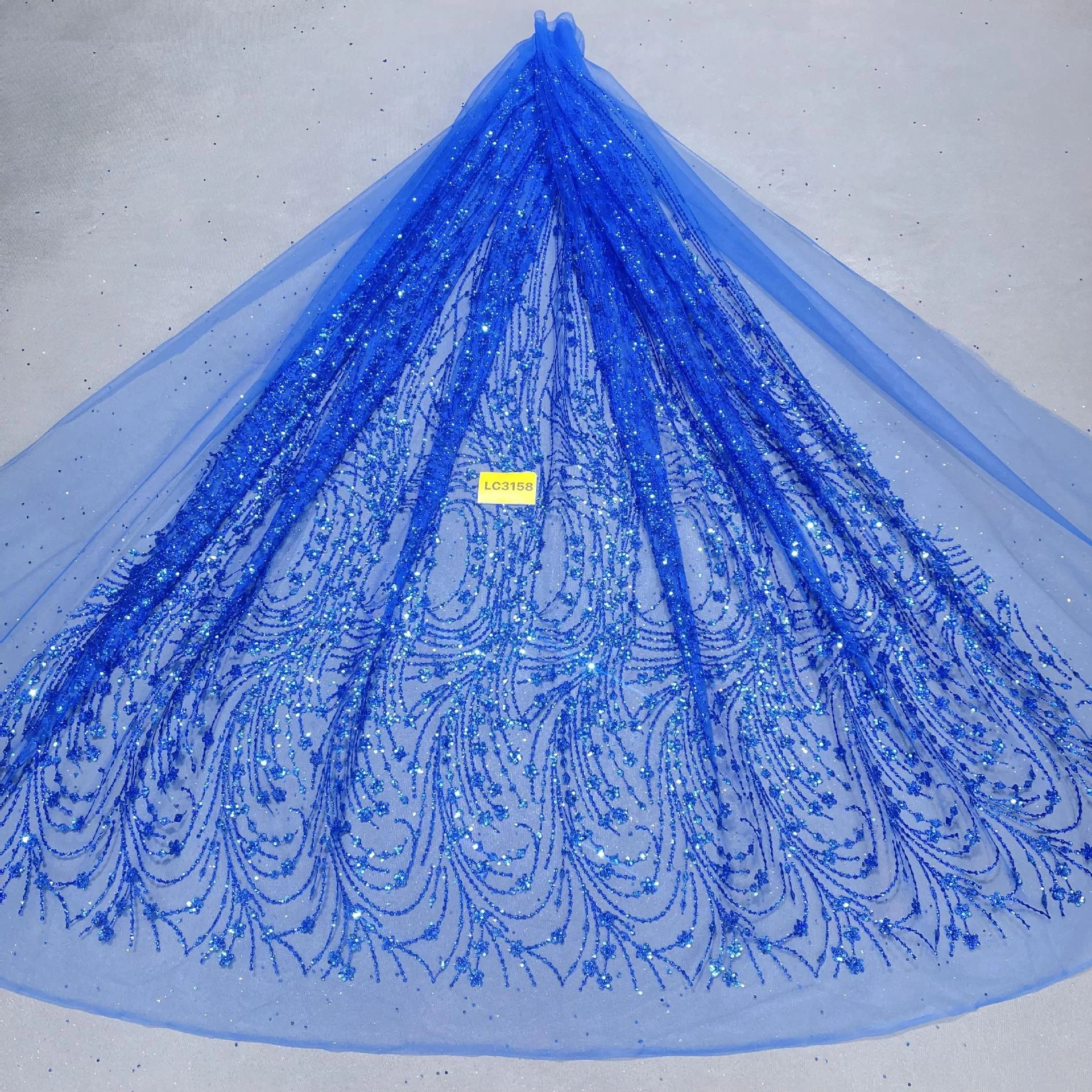 

10 ярдов ткани для свадебного платья королевского синего цвета с узором и сетчатым кружевом, 150 см, тюль с золотым напылением для свадебных торжеств