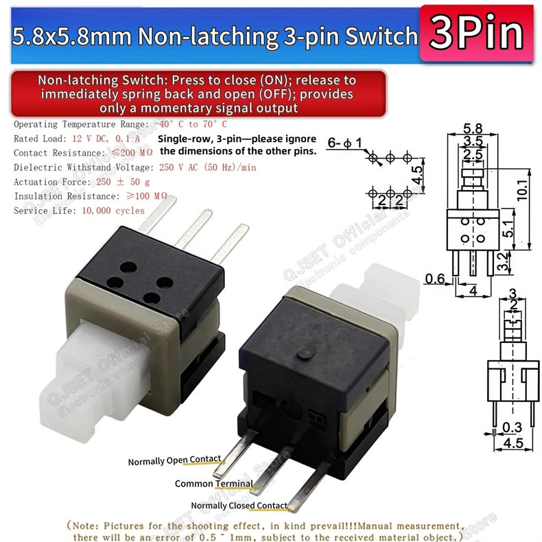 10 Stück 5,8x5,8 7x7 8x8 8,5x8,5mm Selbstverriegelnde/Nicht-verriegelnde Reset-/Multimeter-Taster, Taktiler Mikroschalter, 3/6-Pin Drucktastenschalter – Detail 25