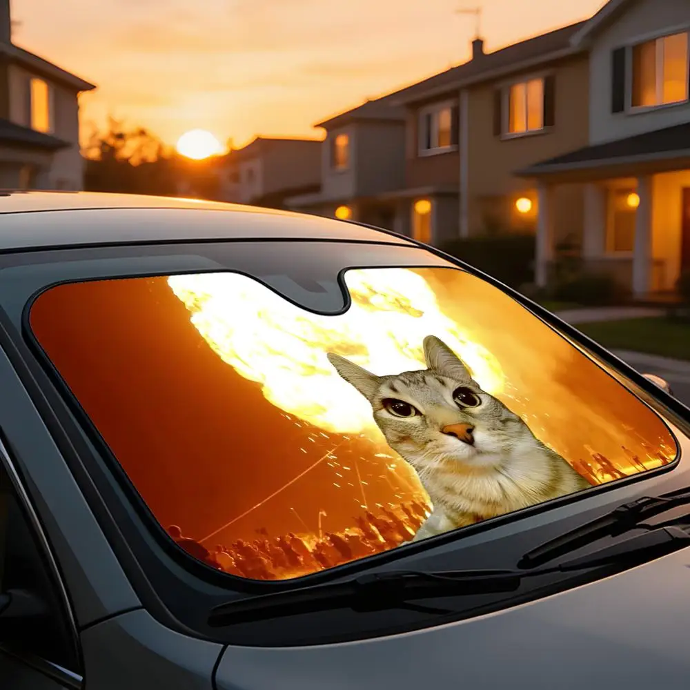 

Sun Visor Universal Car Windshield Sun Shade Full Coverage Heat UV Block Interior Anti Aging Funny Cat