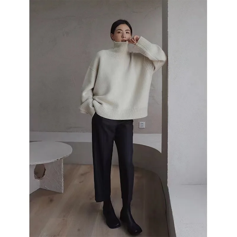 2025 Autumn and Winter New Thick Sweater Women High Neck Pullover Sweater Warm Loose Knitted Base Sweater Jacket Tops