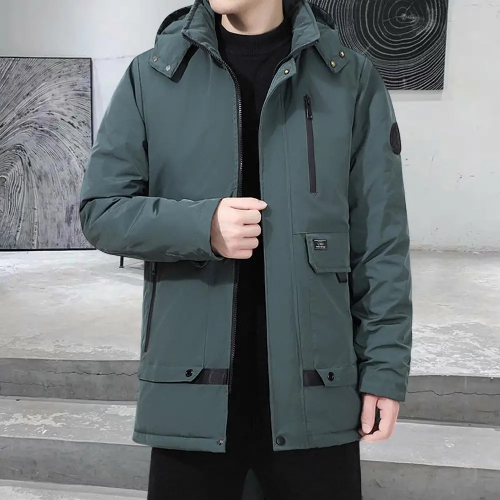 Winter Jacket Men Casual Thicken Cotton Parka Hooded Long Sleeve Solid Plus Size Coat Loose Windproof Hooded Outwear Streetwear