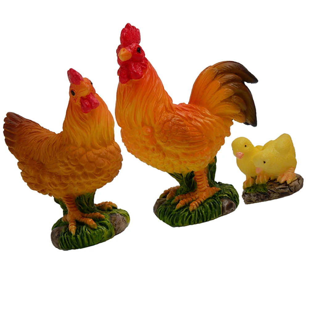 

3pcs Resin Rooster Decorations Miniature Chicken Figurines Hen Landscape Ornaments Realistic Detail Modern Office Desktop
