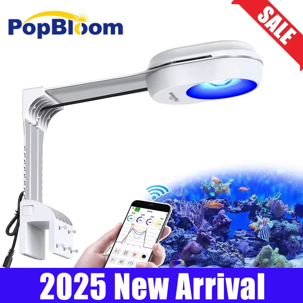 PopBloom-App Control Aquarium Reef Light Smart Saltwater LED Aquarium Lamp for Nano Coral Reef Fish Tank, With Arm Kit