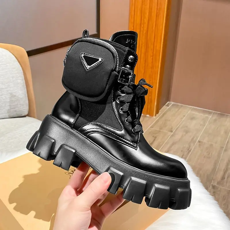 

Итальянские высококачественные мотоциклетные ботильоны из натуральной кожи на толстой подошве с небольшой сумкой, зимние одинарные ботинки с карманами для мотоцикла