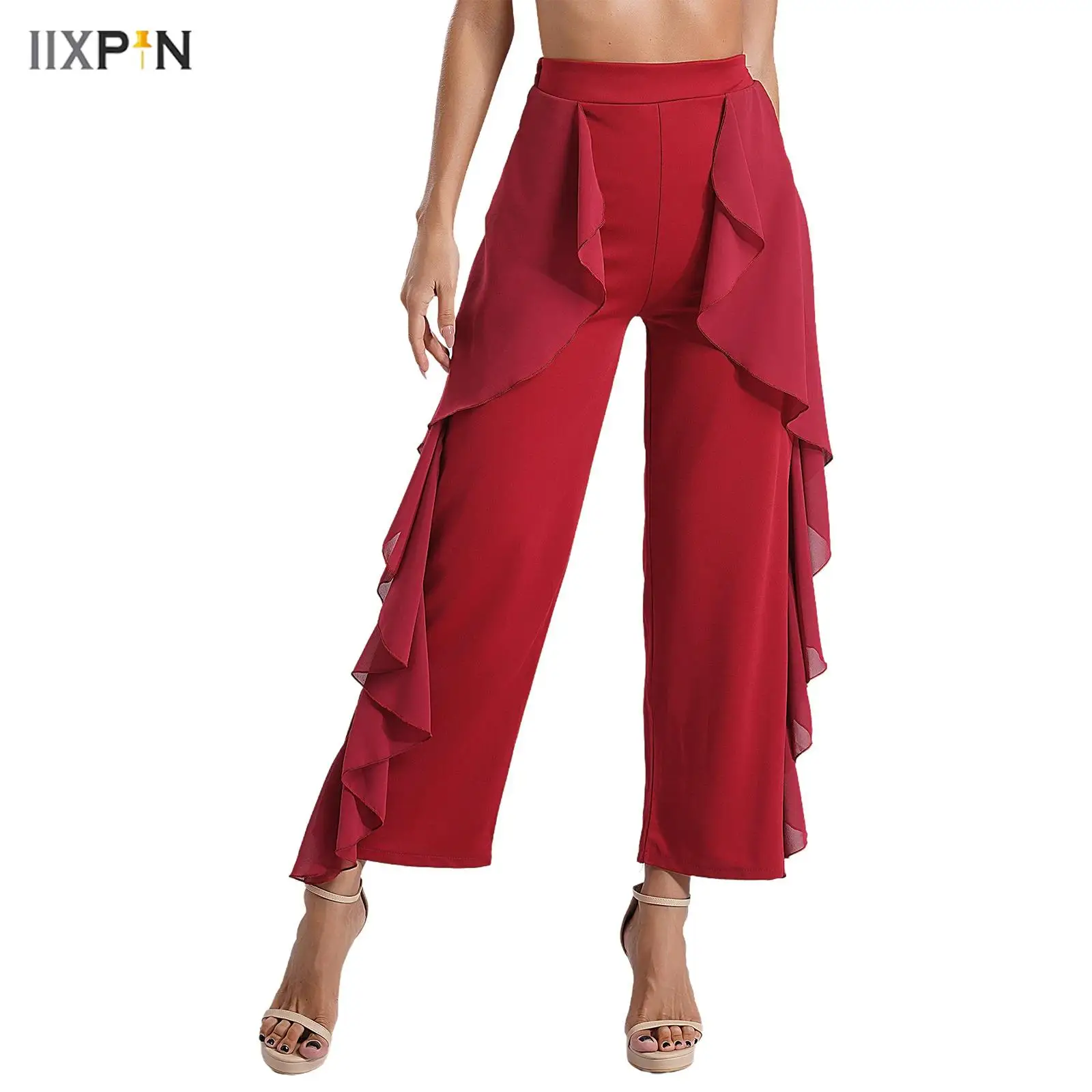 

Womens Lyrical Ballet Dance Pants High Waist Leggings One-piece Irregular Skirt Capris Pants for Yoga Fitness Dance Training