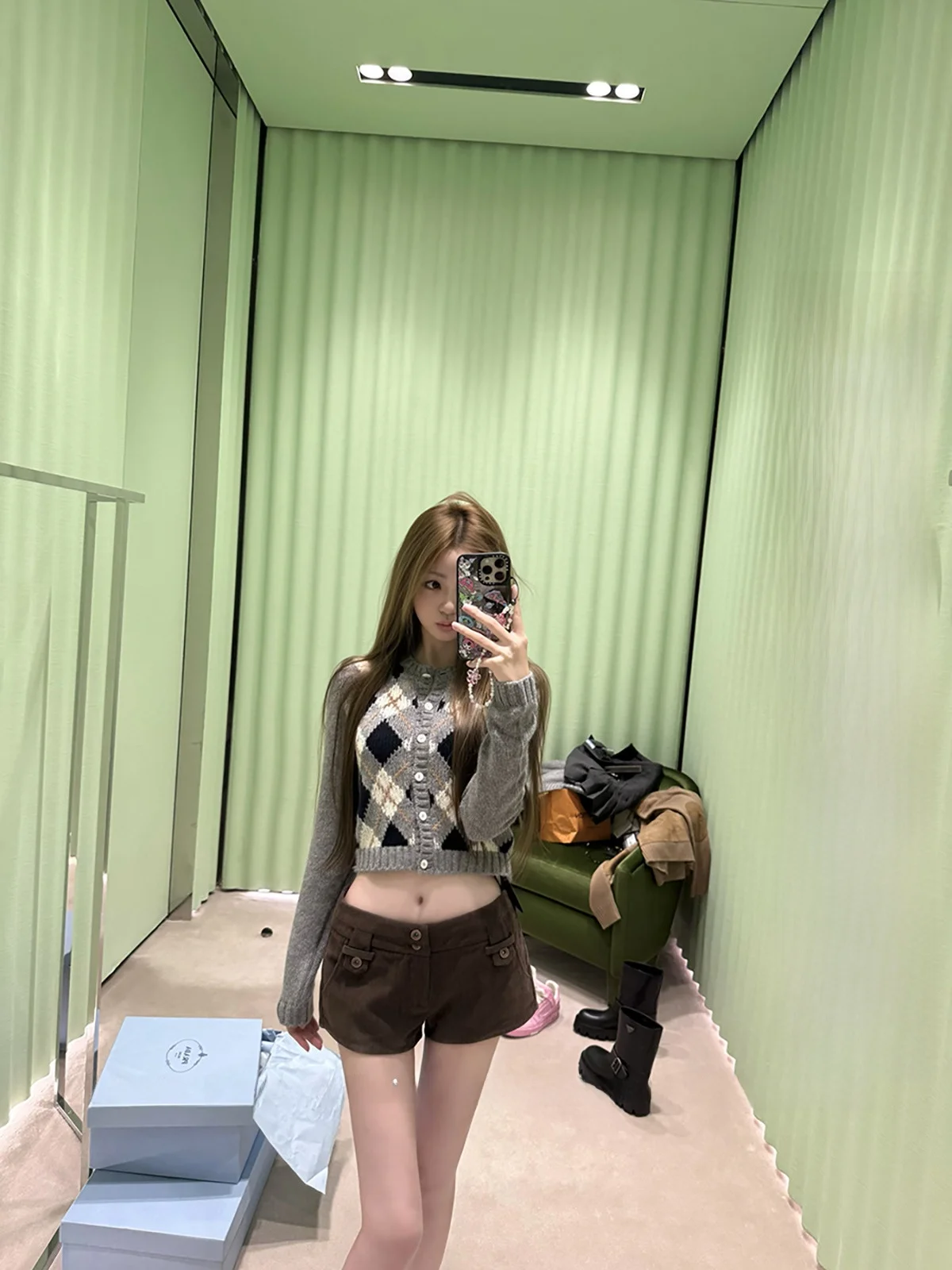 

Мягкий вязаный свитер с ромбовидным узором, простой повседневный свободный крой, шерстяная смесь, ор Све, круглый, теплый для девочек