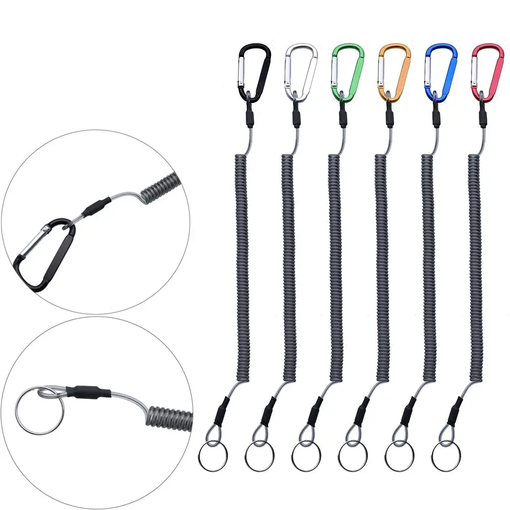 Keyring Secure Accessories Retractable Outdoor Camping Climbing Elastic Anti-lost Lanyard Spring Rope Carabiner Fishing String