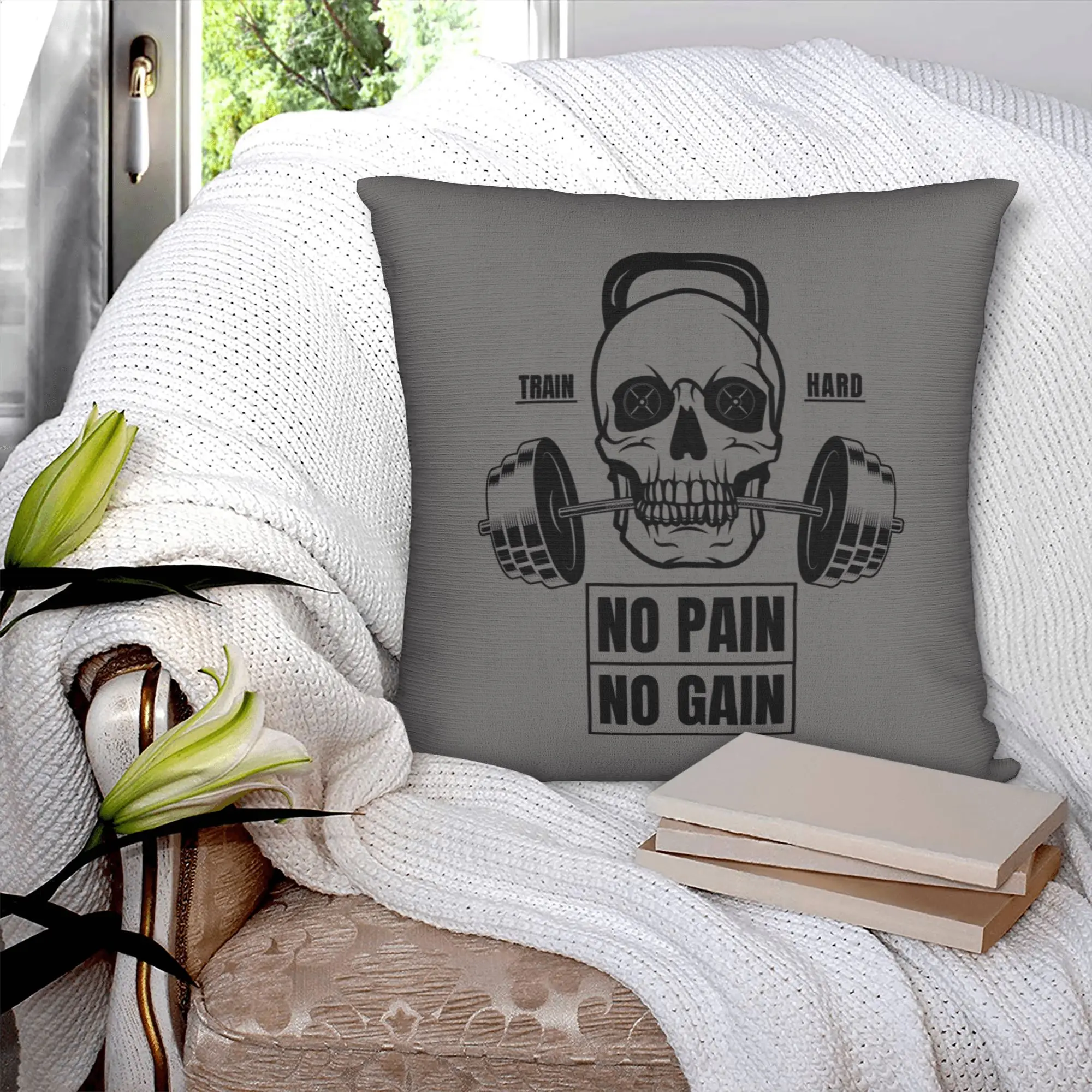 Nordic No Pain No Gain Cushion Cover for Sofa Polyester Bodybuilding Fitness Gym Throw Pillow Case Bedroom Decoration