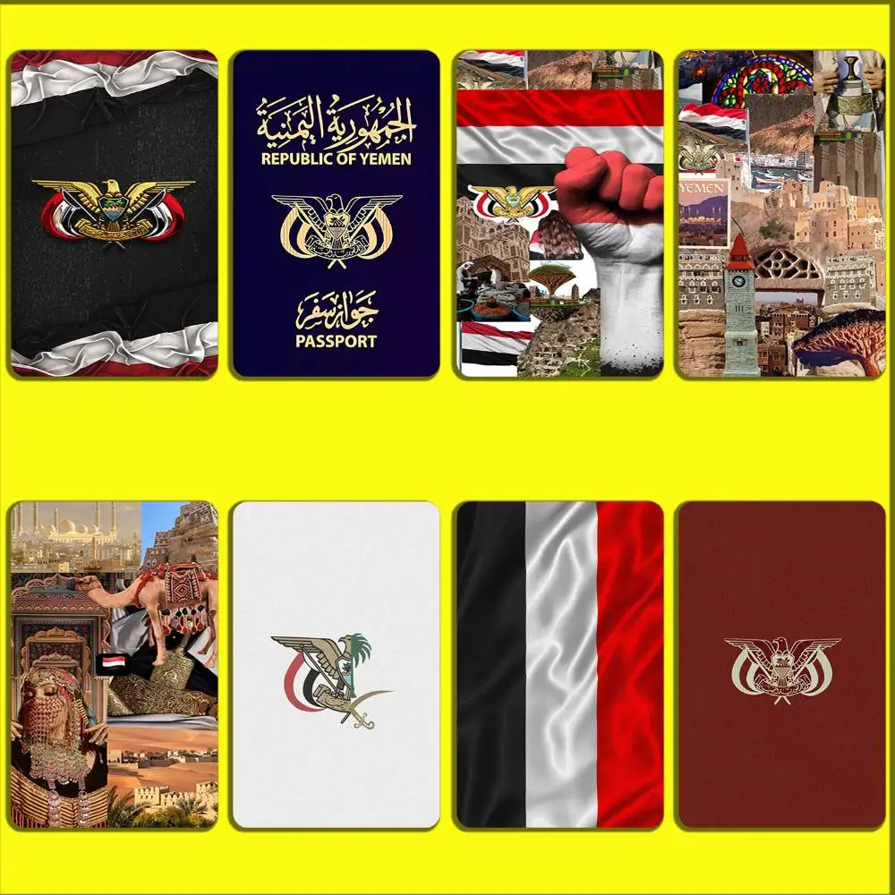 

Yemen National Emblem Flag Passport Card Stickers For Debit Bank Credit Cards Metro Bus Pass Sticker Decoration Cover 4PCS Skin