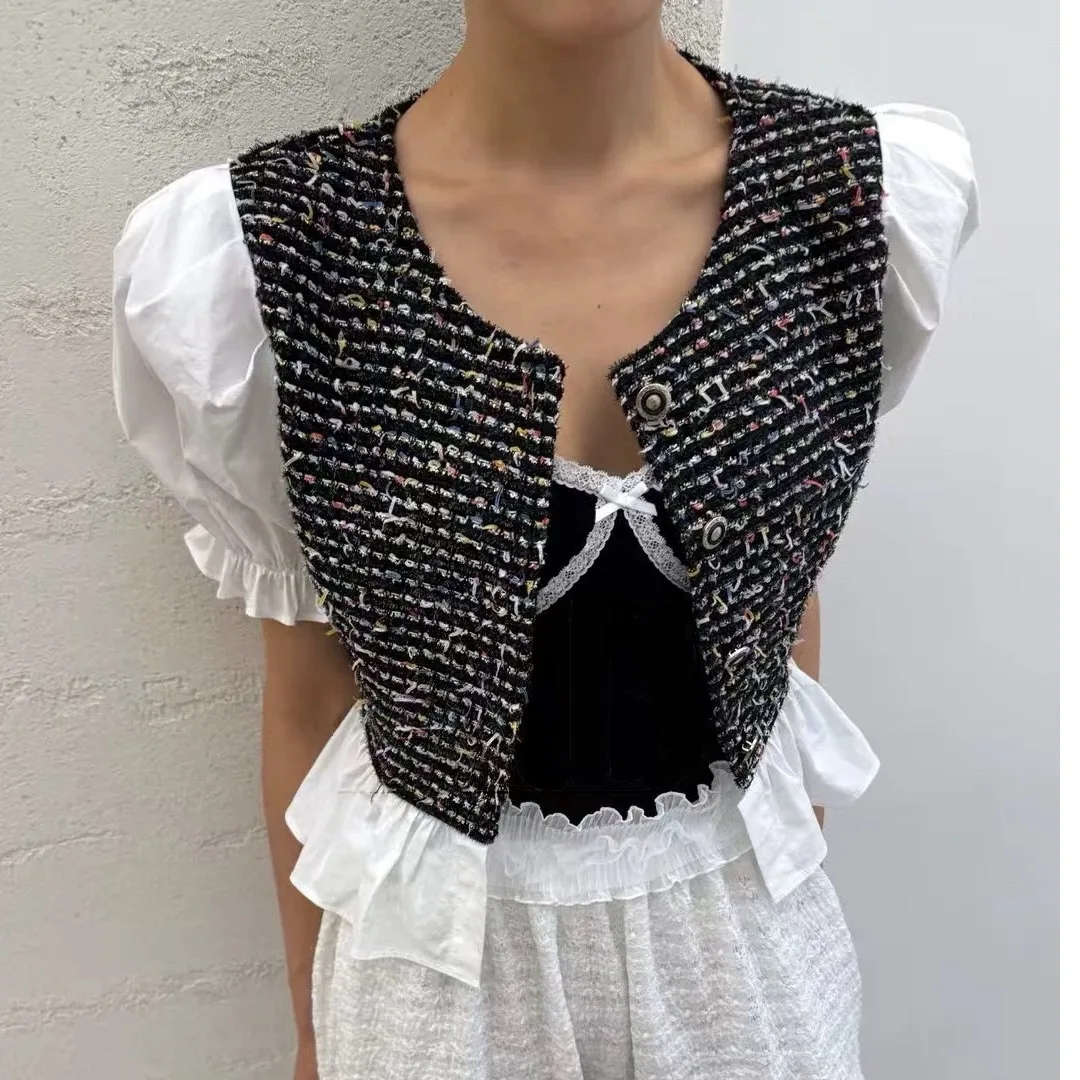 

Fashionable Korean Style Retro Patchwork Buttoned Fragrance Style Jacket Summer New Arrival Versatile Chic Outerwear