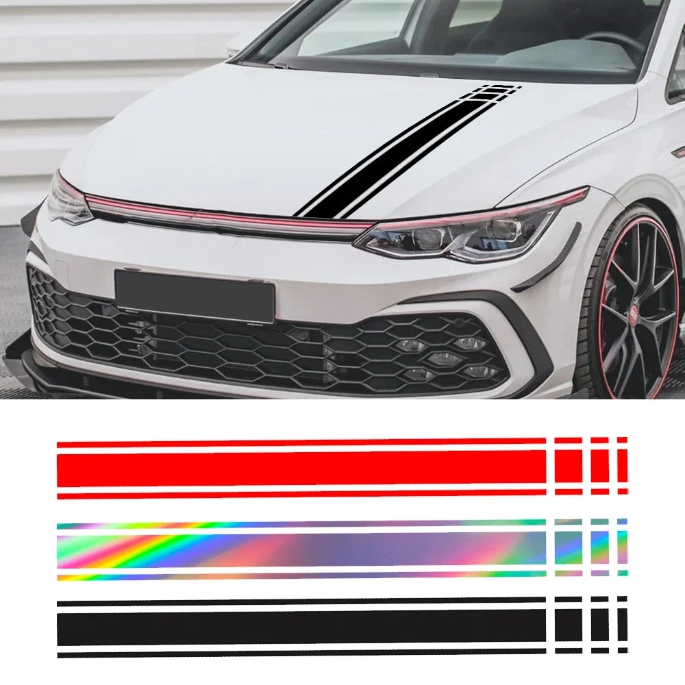 1Pcs PVC Car Hood Racing Stripe Sticker Waterproof Sun Protection Vinyl Film Bonnet Decal Multi Color Exterior Accessory