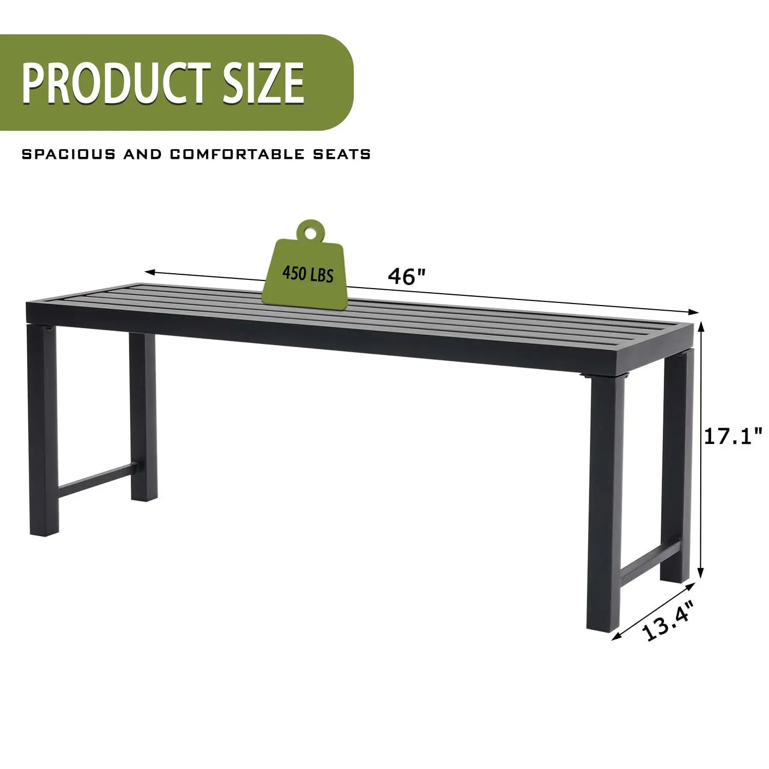 Outdoor Metal Backless Bench, Set of 2,Weatherproof Patio Bench with Slatted Seat, All-Weather Garden Bench, Customized