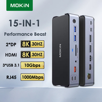 MOKiN 15 in 1 Docking Station for MacBook Air/Pro, iPad, Thunderbolt Laptop with USB3.0 HDMI 8K30Hz PD 100W Dual Channels 4K60Hz