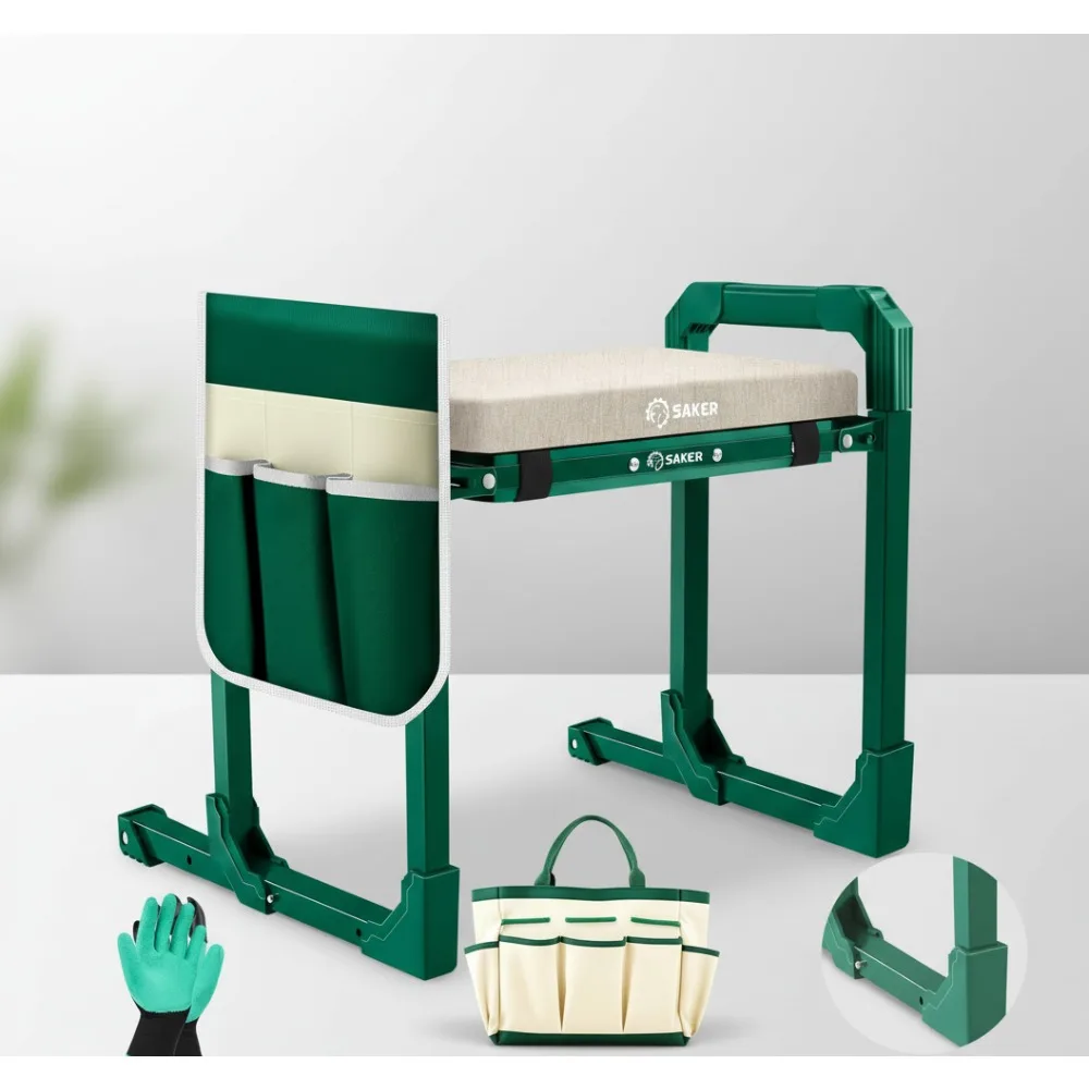 

Foldable Garden Kneeler Seat with Extendable Legs, Thickened Pad & Tool Bag - Support for Elderly Gardening