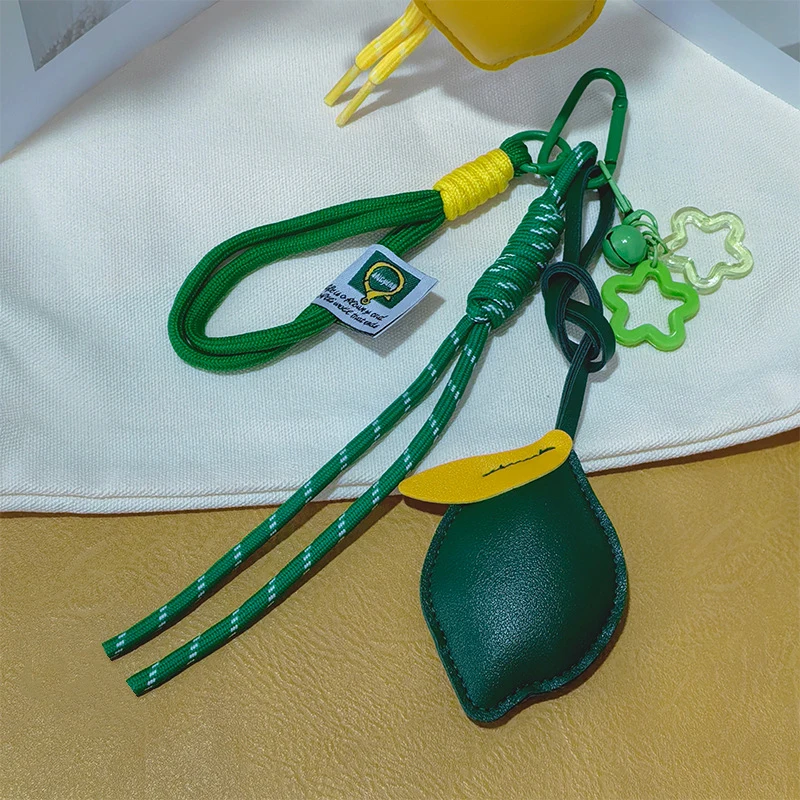 Creative Leather Lemon Keychain Ins Style Woven Bag Pendant High-End Sensation Fruit Keyring Accessory Keychain Accessory
