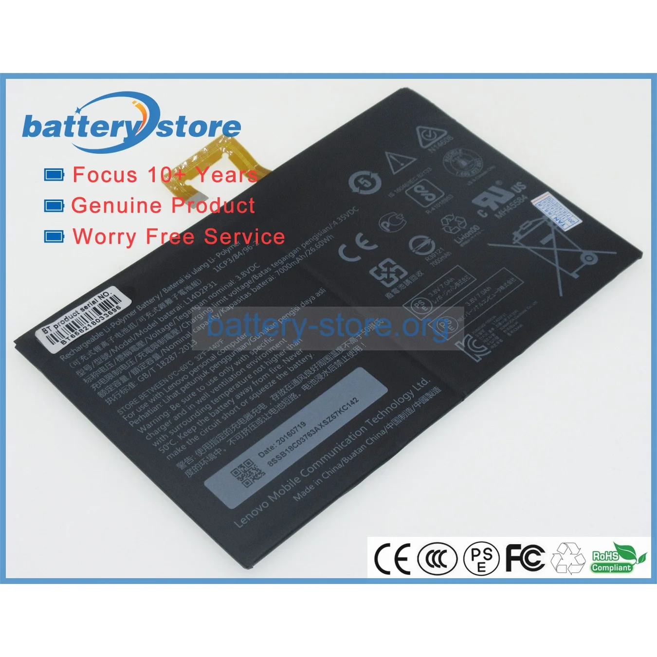 Genuine laptop batteries for L14D2P31,SB18C03763,SB18C25305,SB18C46544,SB18C25306,TAB 4 10 plus,3.8V,3 cell