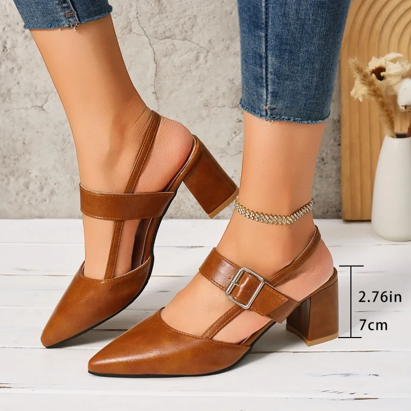 

Summer Shoes Women Heel Sandals Pointed toe Fashion Brand Ladies High Heels Sandals 7cm Plus Size 42 D1040