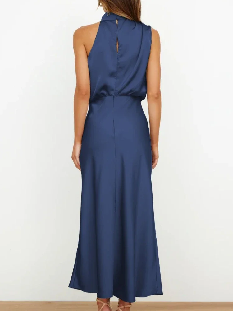 Summer Luxury Sleeveless Silk Satin Long Dress Women Elegant Off Shoulder Celebrity Evening Dress Partywear Lady Trumpet Dress image 2