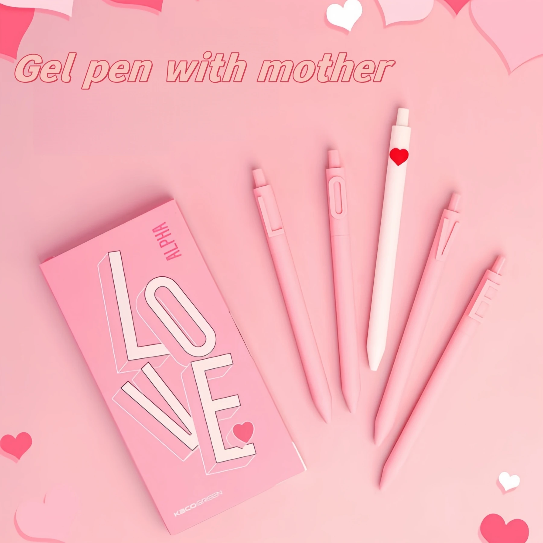 A Set of 5 Gel Pens with the Letter Love, 0.5mm Fine Tip Black Ink, Writable on the Inside of the Box, Express Your Feelings, Suitable for Giving to Friends, Loved Ones, Family Members, Express Friendship and Love, High-Value Creative Gel Pens, School and Office Supplies