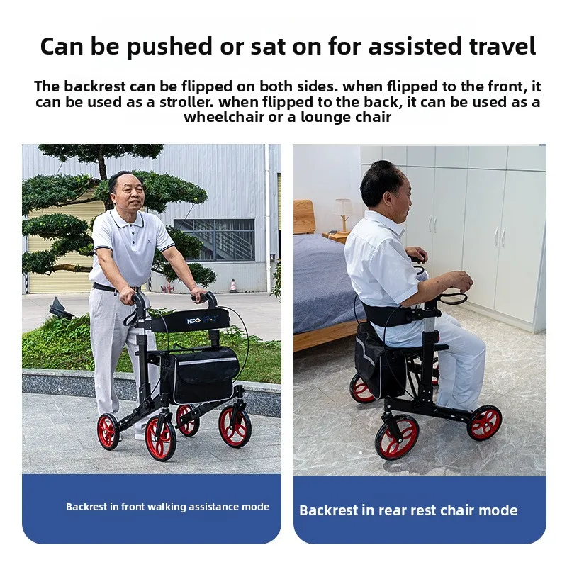 Foldable Four-Wheel Manual Shopping Walker with Assistive Design for Elderly Walking Aid