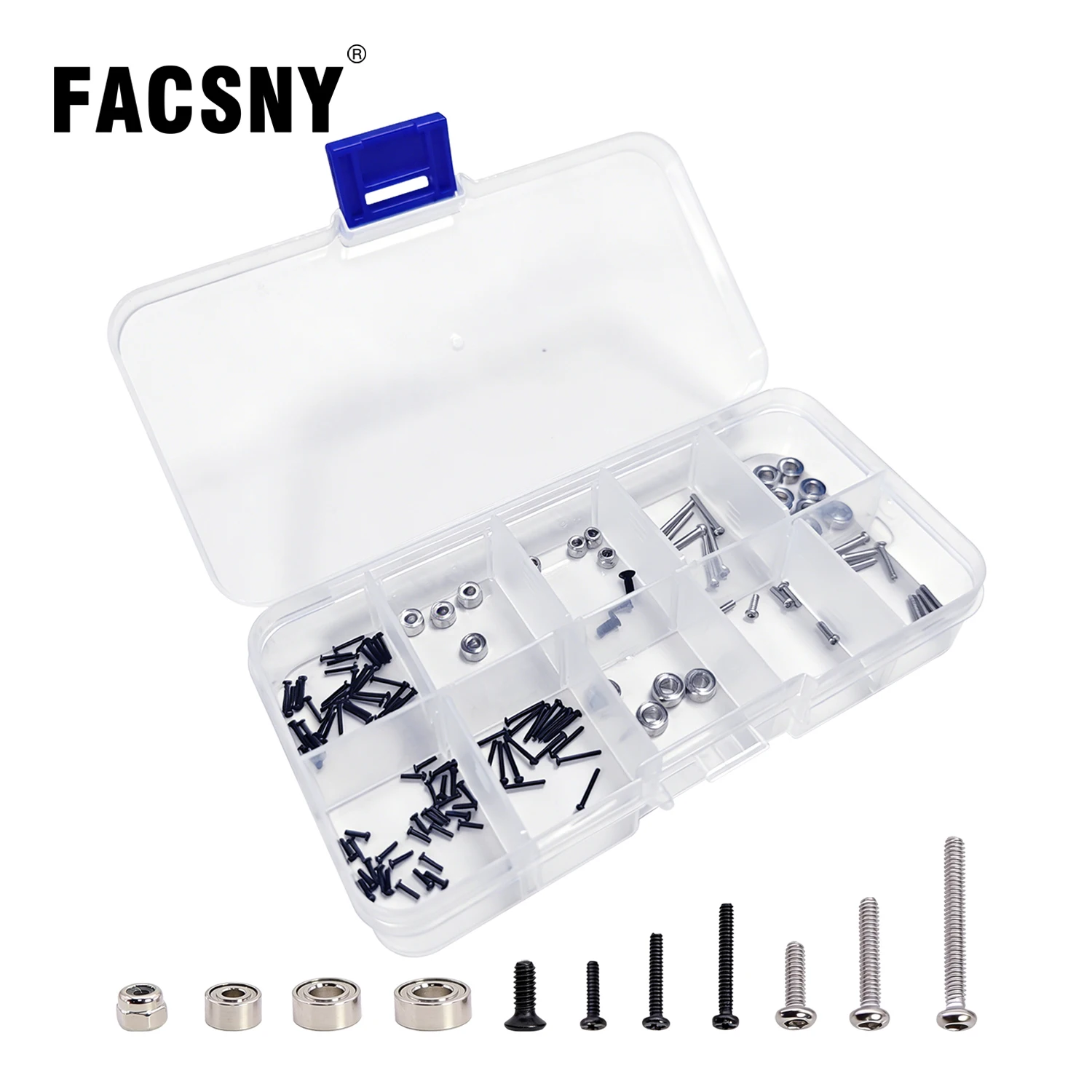 120Pcs Stainless Steel Screw Nut Bearing Set Kit with Box for Axial SCX30 1/30 Ford Jeep Wrangler Chevrolet K10 RC Crawler Parts