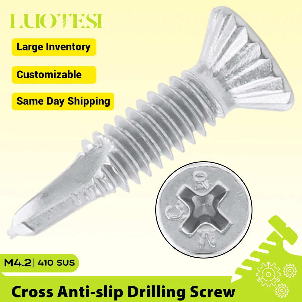 Cross Recessed Countersunk Flat Head Anti-slip Self Drilling Screws 410 Stainless Steel M4.2 Phillips Serrated Flat Head Screw