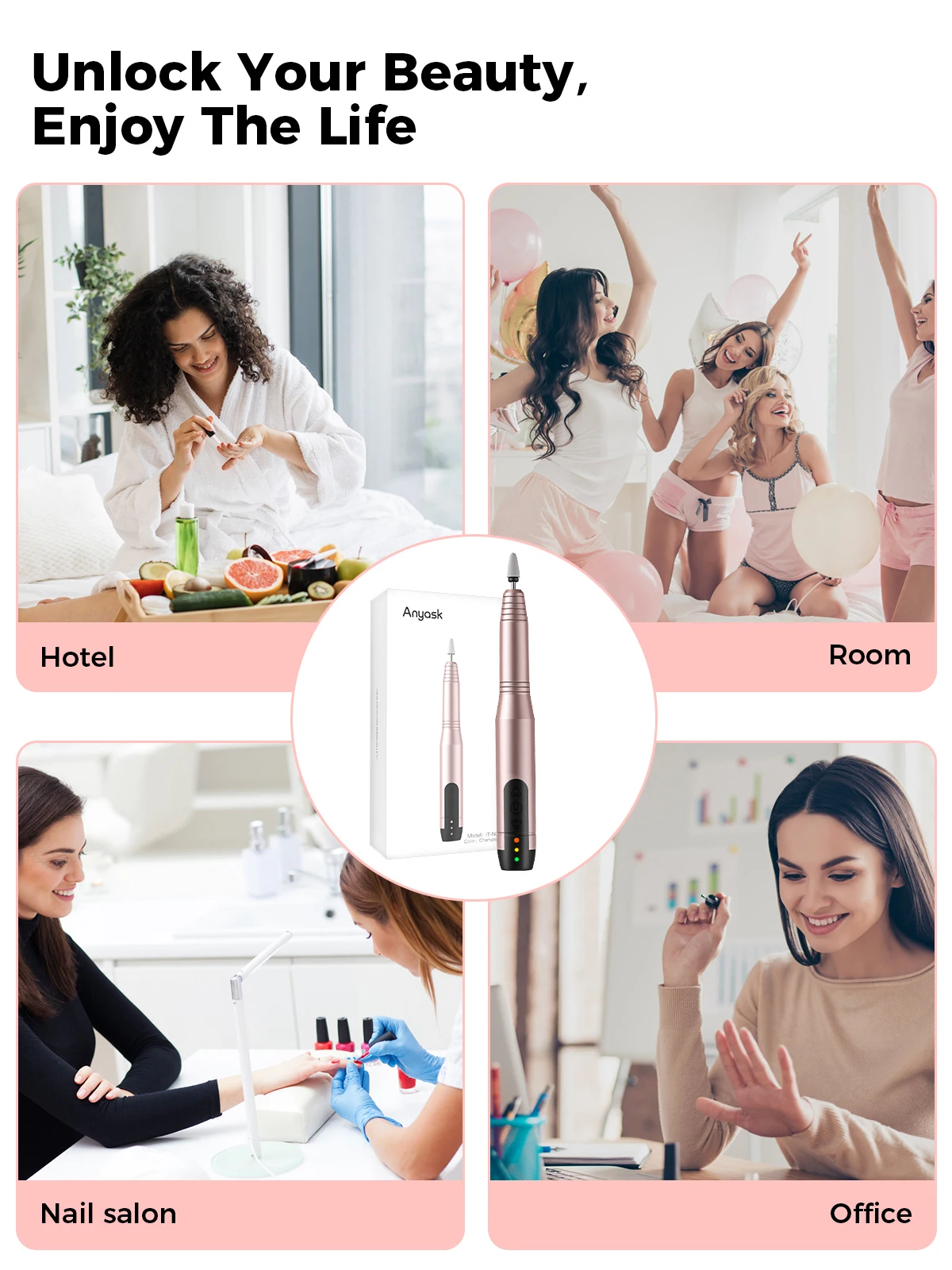 Electric Nail Drill Machine Adjustable Speed Cordless Nail File Kit Portable Manicure Pedicure Tools Polishing Set with Multiple