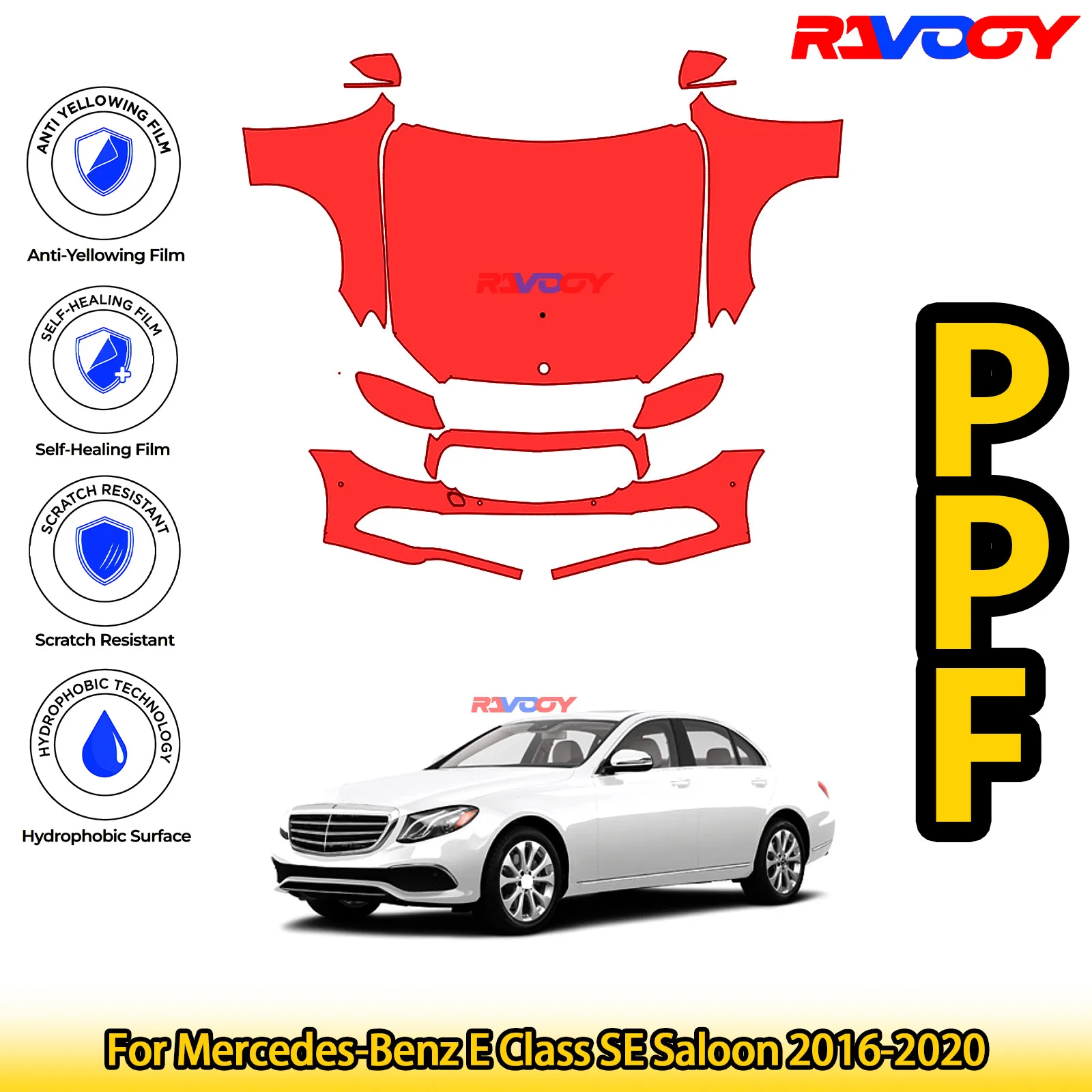 

For Mercedes-Benz E Class SE Saloon 2016-2020 Glossy Matte Black Precut front PPF Kit Paint Protection Film