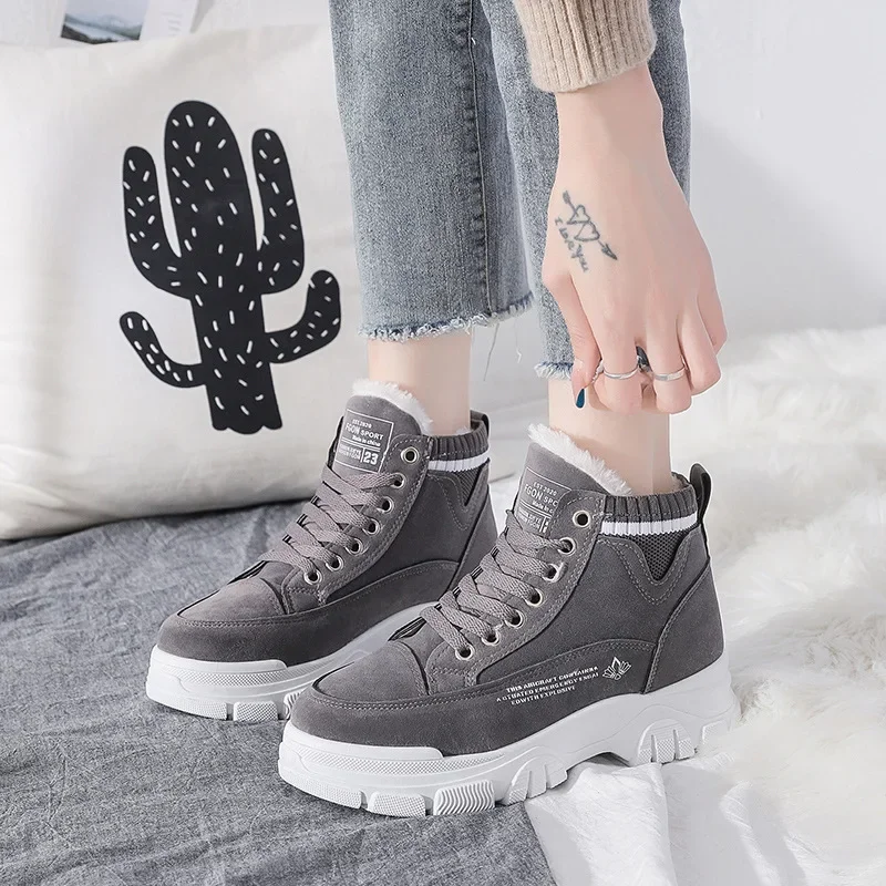 Ladies Casual Shoes Lace-up Fashion Sneakers Platform Snow Boots Winter Women Boots Thickened Warm Plush Women\'s Cotto Shoes