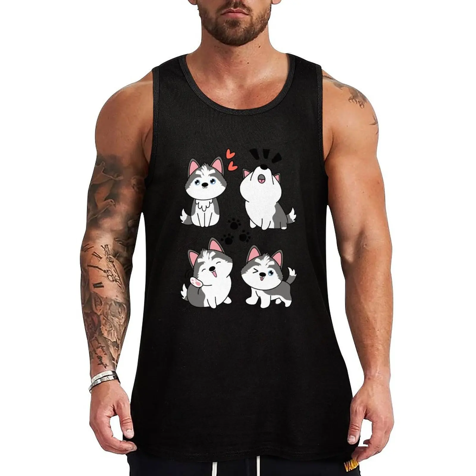 Lindo Husky Siberiano Pomsky - Camiseta sin mangas gris para vacaciones en la playa, camiseta informal sin mangas, top holgado