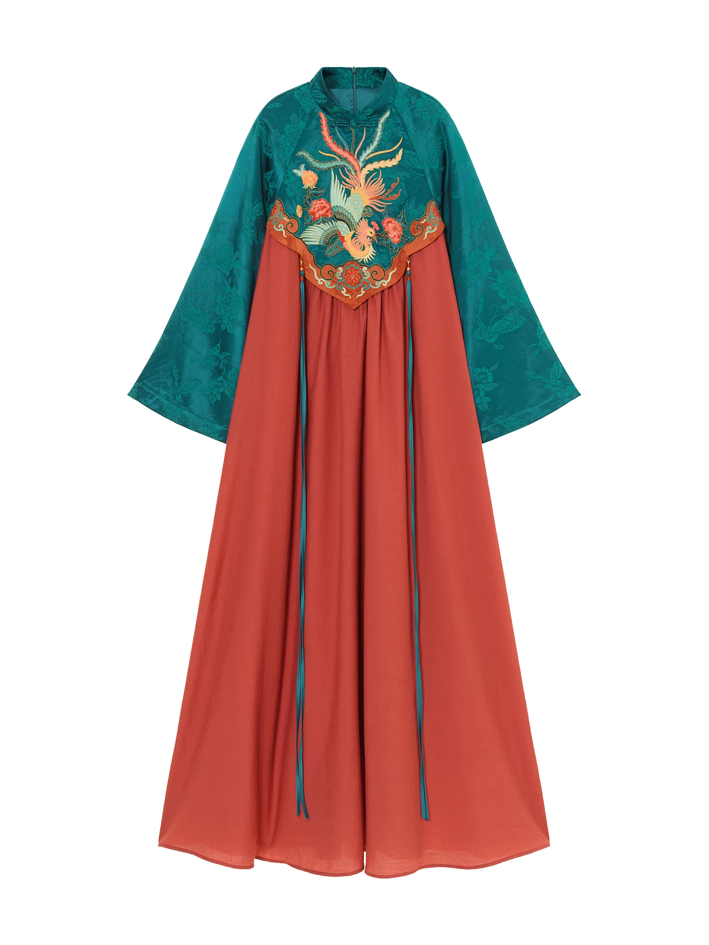 TIYIHAILEY الخريف الربيع المرأة النمط الصيني التطريز فستان طويل ماكسي السيدات خمر المرقعة الوقوف طوق كم طويل مضيئة #3