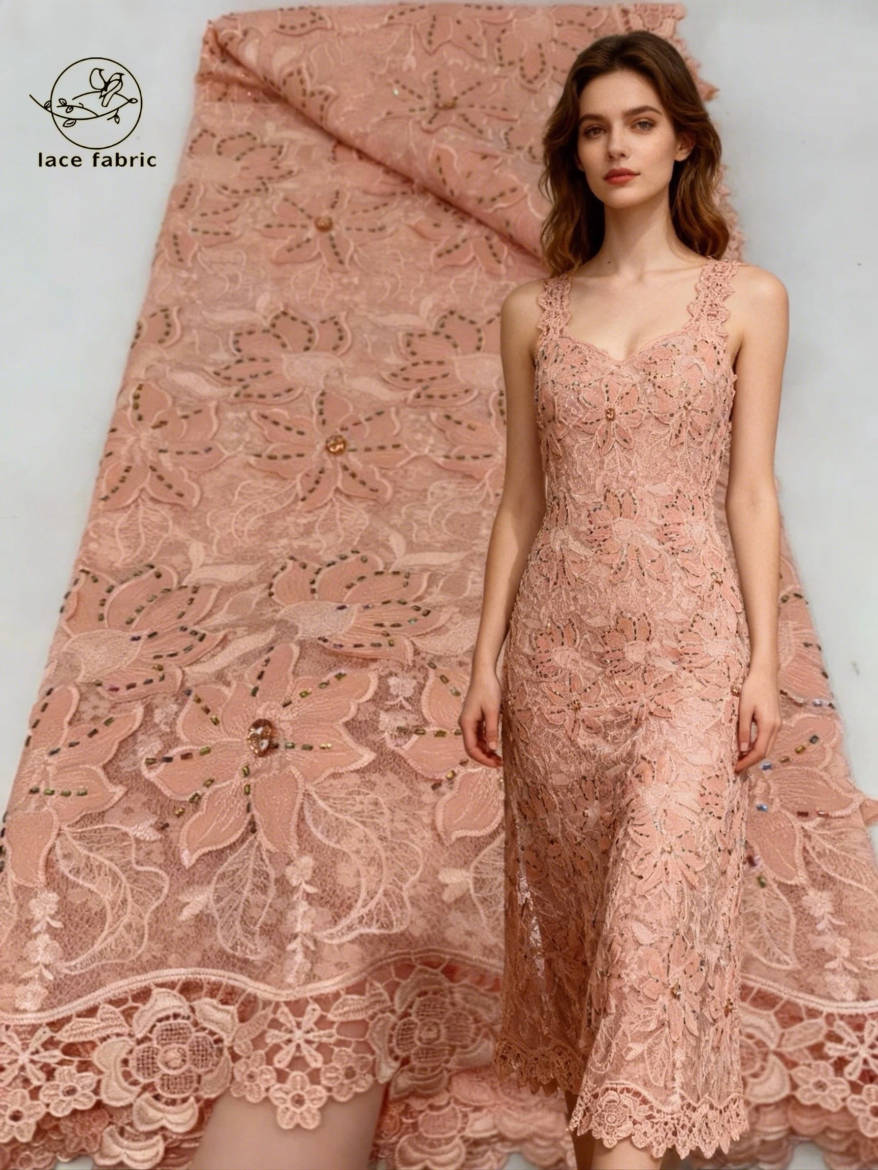 

African Guipure Cord Lace Embroidery 2026 Nigerian Multicolor Stones Water Soluble Lace Fabrics French Mesh Fabric For Wedding