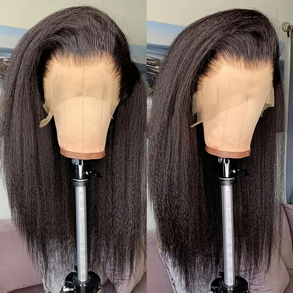 

34 Inch Kinky Straight Lace Front Human Hair Wig 13x4 Transparent Lace Front Wigs Human Hair 200% Density